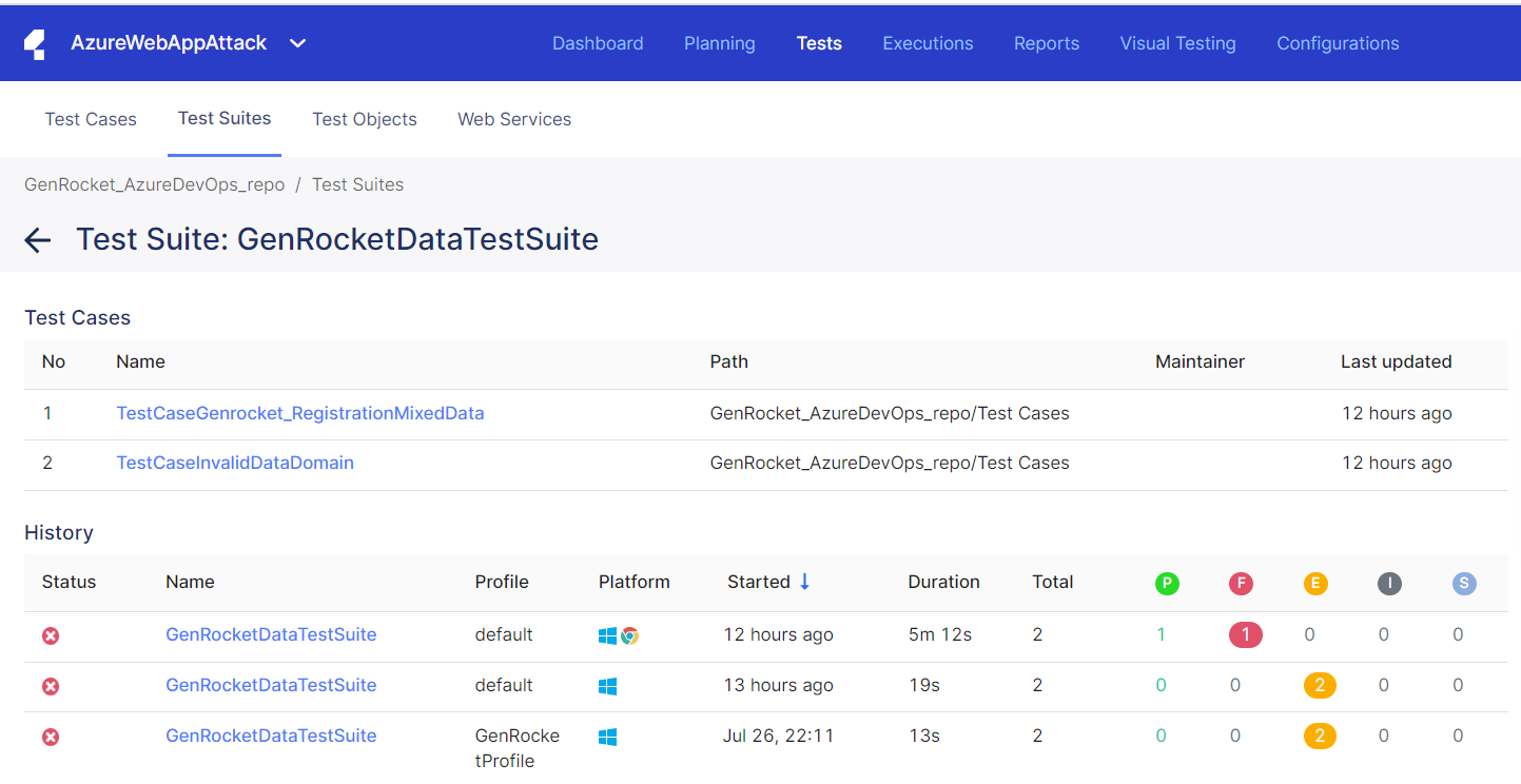 GenRocket Data Test Suite results in Katalon TestOps