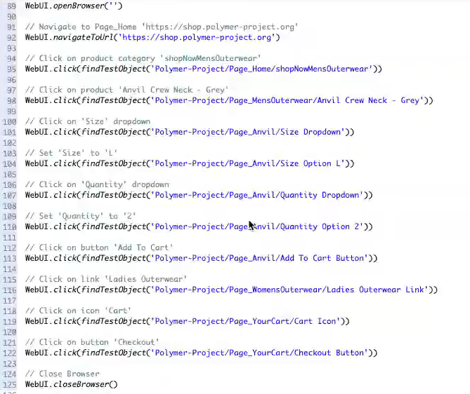 Generated code by StudioAssist for test scenario from product selection to checkout| Katalon Studio.png