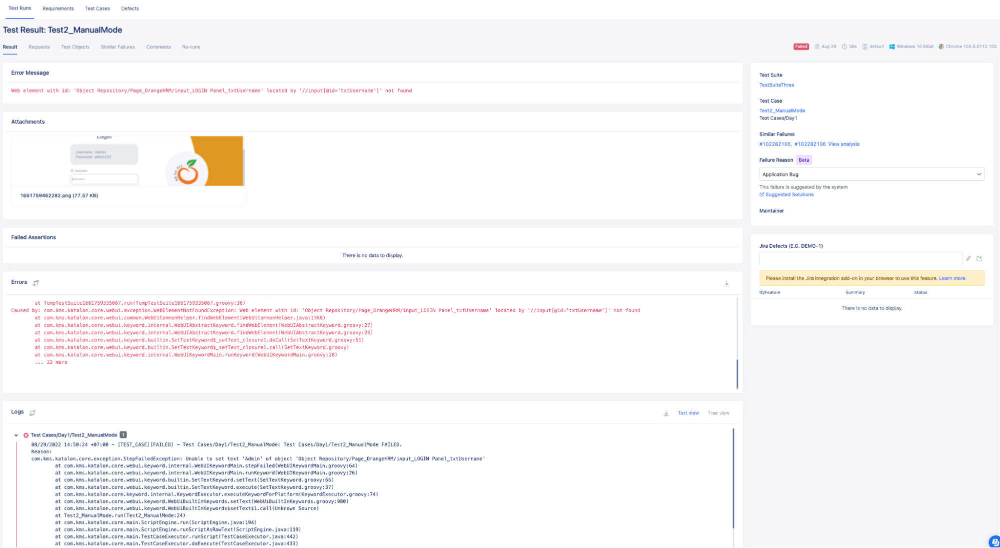 Test Result analysis to start debugging with Katalon